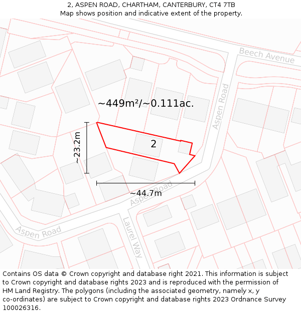 2, ASPEN ROAD, CHARTHAM, CANTERBURY, CT4 7TB: Plot and title map