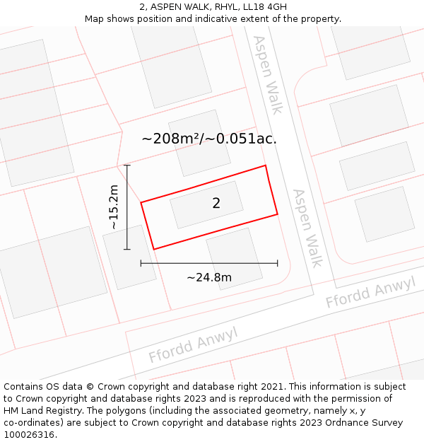 2, ASPEN WALK, RHYL, LL18 4GH: Plot and title map