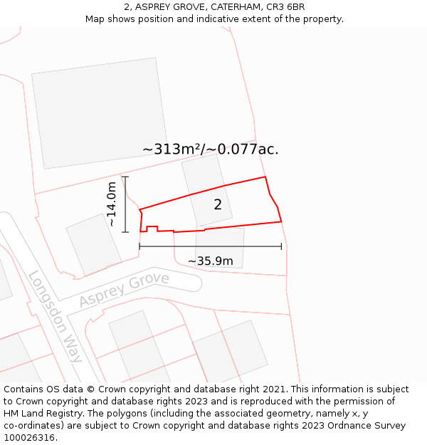 2, ASPREY GROVE, CATERHAM, CR3 6BR: Plot and title map