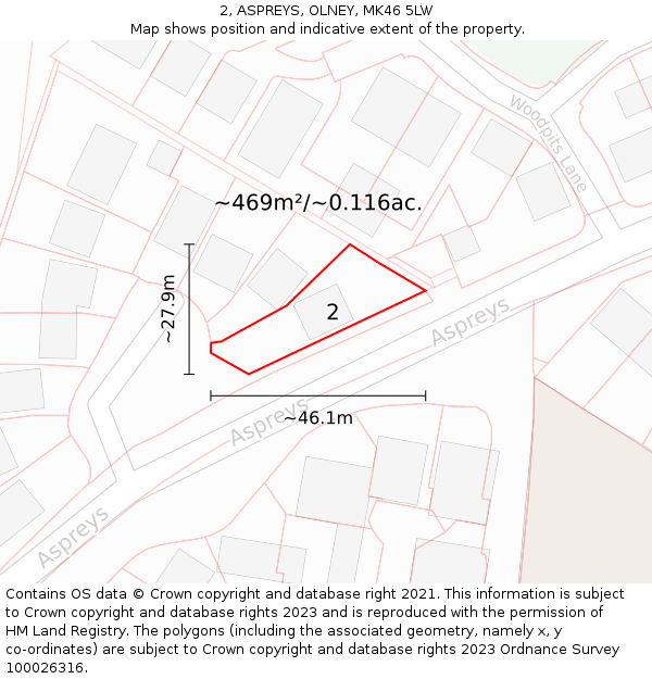 2, ASPREYS, OLNEY, MK46 5LW: Plot and title map