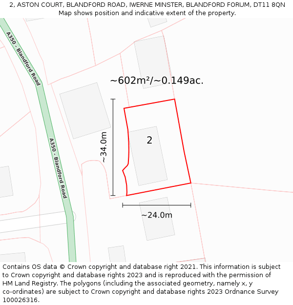 2, ASTON COURT, BLANDFORD ROAD, IWERNE MINSTER, BLANDFORD FORUM, DT11 8QN: Plot and title map