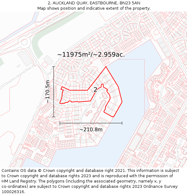 2, AUCKLAND QUAY, EASTBOURNE, BN23 5AN: Plot and title map