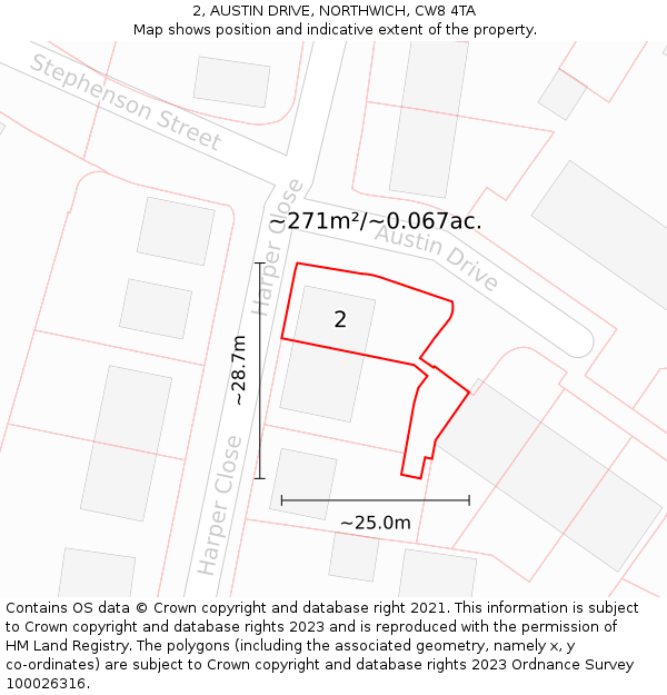 2, AUSTIN DRIVE, NORTHWICH, CW8 4TA: Plot and title map