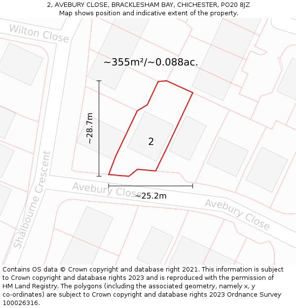 2, AVEBURY CLOSE, BRACKLESHAM BAY, CHICHESTER, PO20 8JZ: Plot and title map