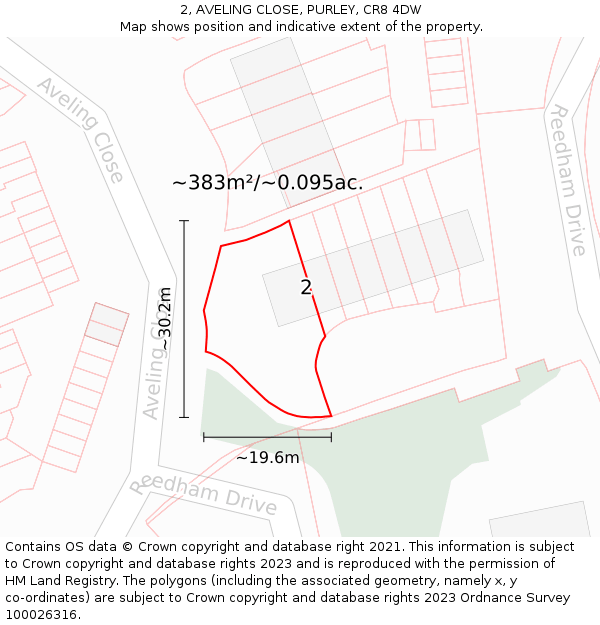 2, AVELING CLOSE, PURLEY, CR8 4DW: Plot and title map