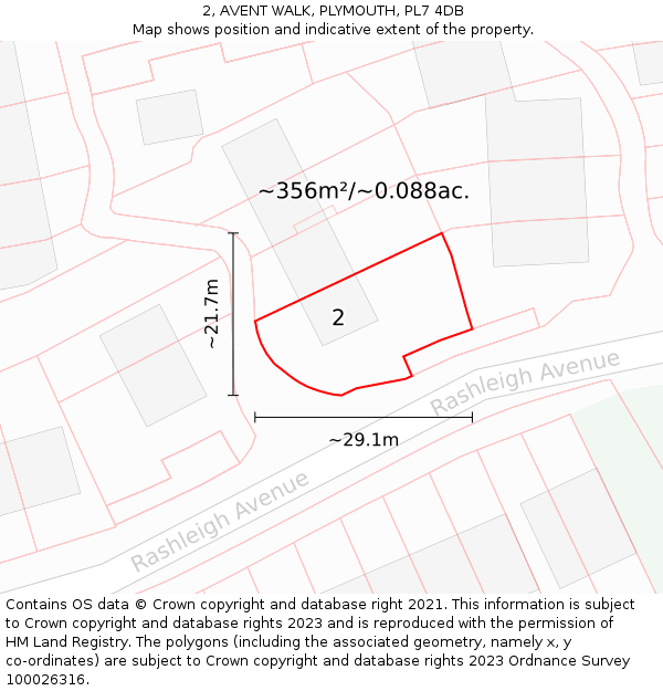 2, AVENT WALK, PLYMOUTH, PL7 4DB: Plot and title map