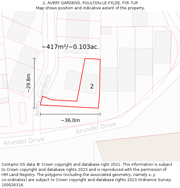 2, AVERY GARDENS, POULTON-LE-FYLDE, FY6 7UP: Plot and title map