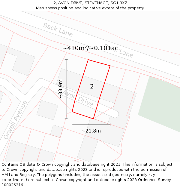 2, AVON DRIVE, STEVENAGE, SG1 3XZ: Plot and title map