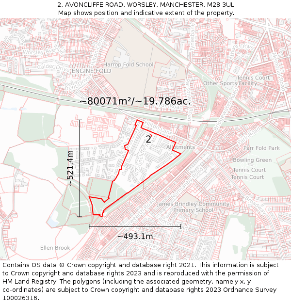 2, AVONCLIFFE ROAD, WORSLEY, MANCHESTER, M28 3UL: Plot and title map