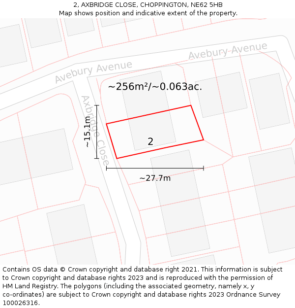 2, AXBRIDGE CLOSE, CHOPPINGTON, NE62 5HB: Plot and title map