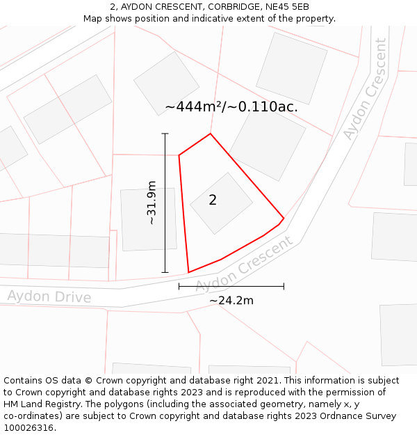 2, AYDON CRESCENT, CORBRIDGE, NE45 5EB: Plot and title map