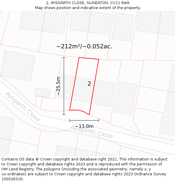 2, AYSGARTH CLOSE, NUNEATON, CV11 6WA: Plot and title map