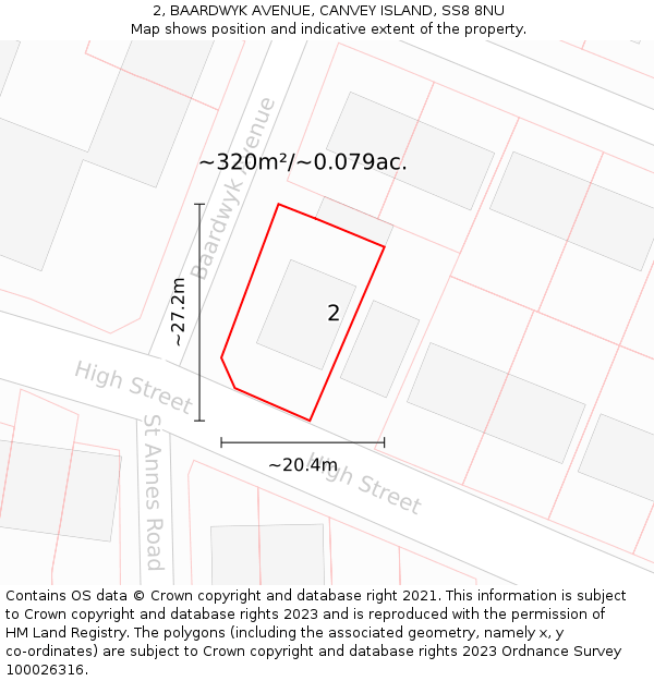 2, BAARDWYK AVENUE, CANVEY ISLAND, SS8 8NU: Plot and title map