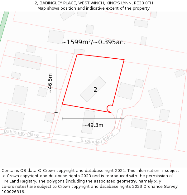 2, BABINGLEY PLACE, WEST WINCH, KING'S LYNN, PE33 0TH: Plot and title map