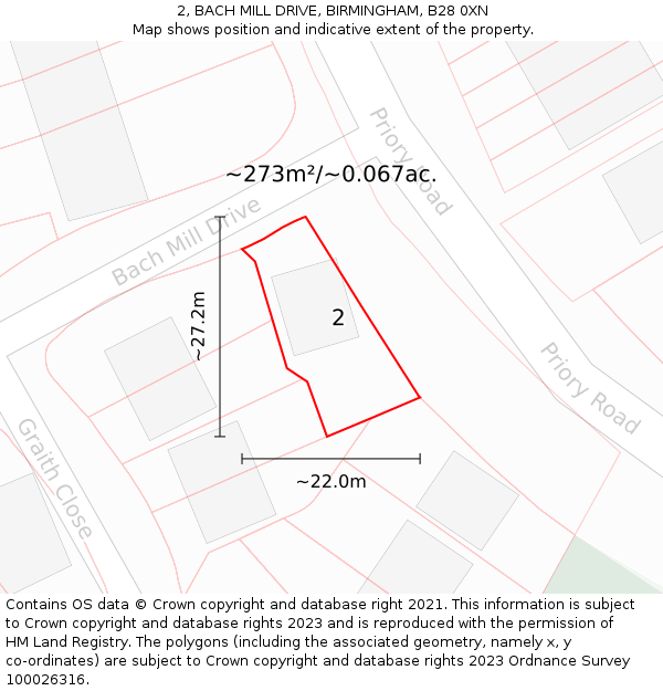 2, BACH MILL DRIVE, BIRMINGHAM, B28 0XN: Plot and title map