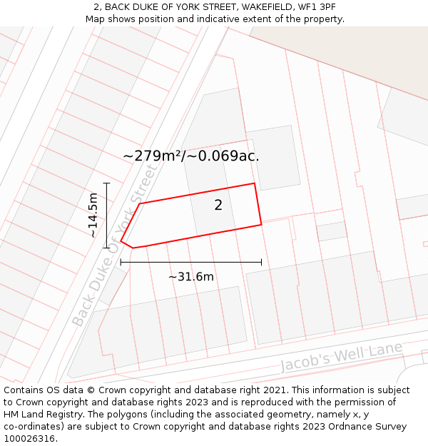 2, BACK DUKE OF YORK STREET, WAKEFIELD, WF1 3PF: Plot and title map