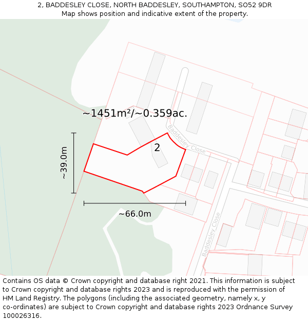 2, BADDESLEY CLOSE, NORTH BADDESLEY, SOUTHAMPTON, SO52 9DR: Plot and title map