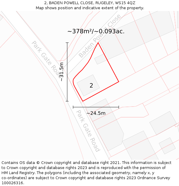 2, BADEN POWELL CLOSE, RUGELEY, WS15 4QZ: Plot and title map