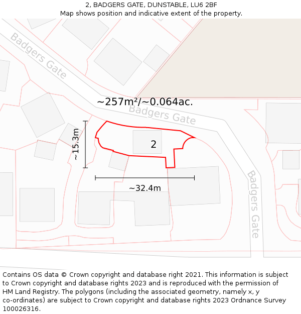 2, BADGERS GATE, DUNSTABLE, LU6 2BF: Plot and title map