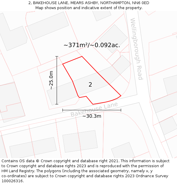 2, BAKEHOUSE LANE, MEARS ASHBY, NORTHAMPTON, NN6 0ED: Plot and title map