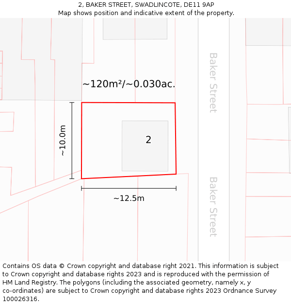 2, BAKER STREET, SWADLINCOTE, DE11 9AP: Plot and title map