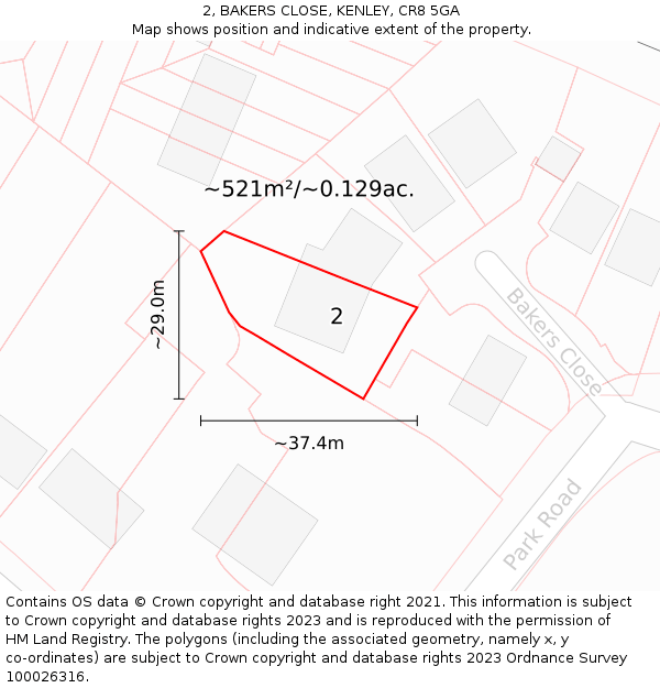 2, BAKERS CLOSE, KENLEY, CR8 5GA: Plot and title map