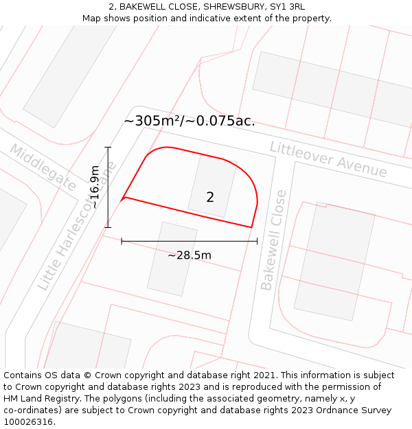 2, BAKEWELL CLOSE, SHREWSBURY, SY1 3RL: Plot and title map