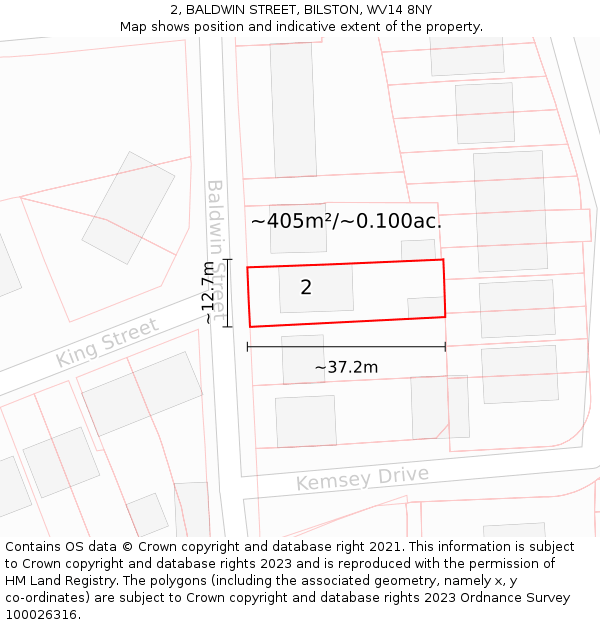 2, BALDWIN STREET, BILSTON, WV14 8NY: Plot and title map