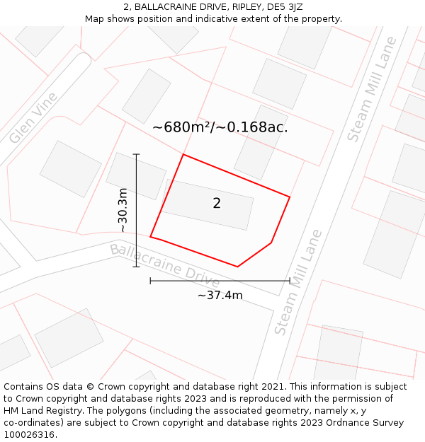 2, BALLACRAINE DRIVE, RIPLEY, DE5 3JZ: Plot and title map