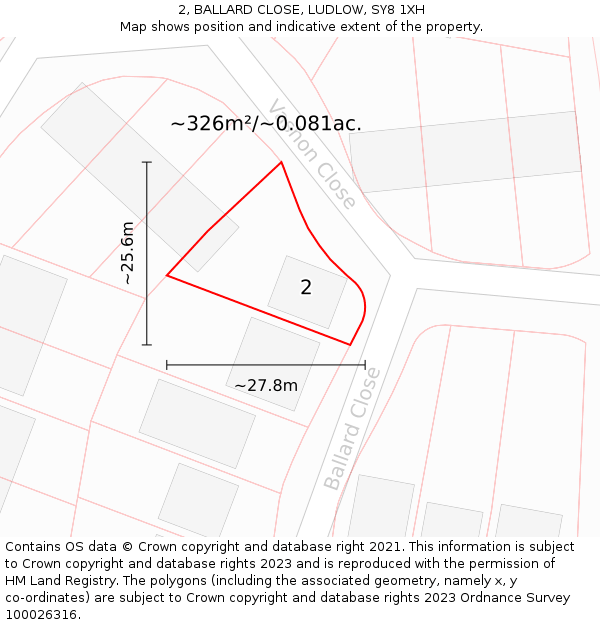 2, BALLARD CLOSE, LUDLOW, SY8 1XH: Plot and title map