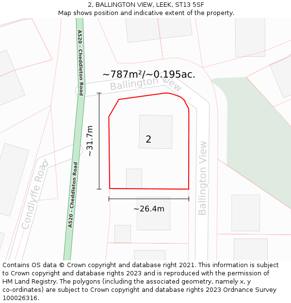 2, BALLINGTON VIEW, LEEK, ST13 5SF: Plot and title map