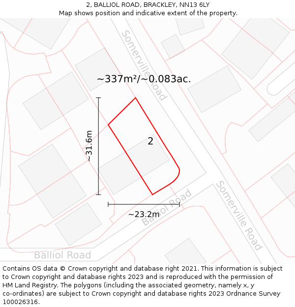 2, BALLIOL ROAD, BRACKLEY, NN13 6LY: Plot and title map