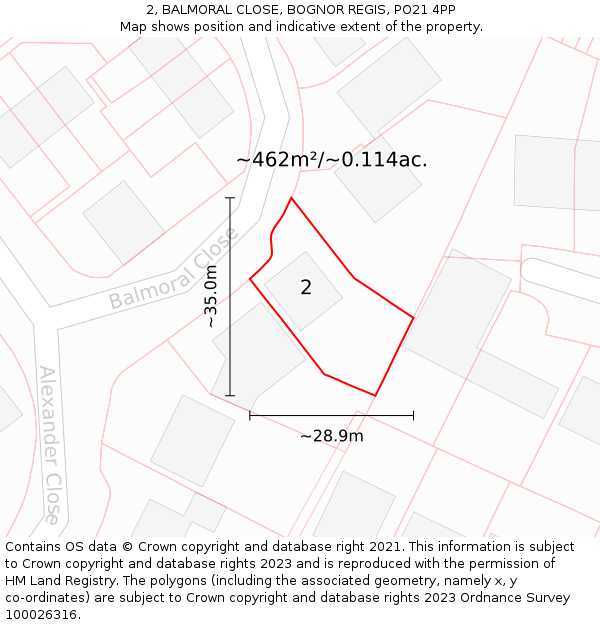 2, BALMORAL CLOSE, BOGNOR REGIS, PO21 4PP: Plot and title map