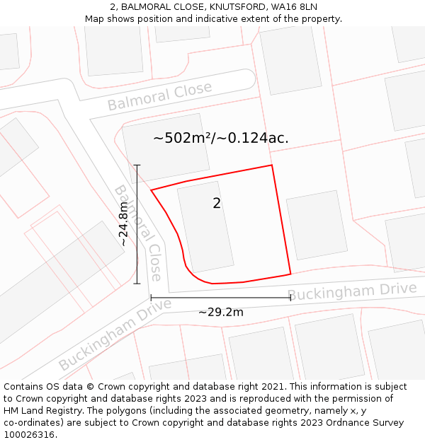 2, BALMORAL CLOSE, KNUTSFORD, WA16 8LN: Plot and title map