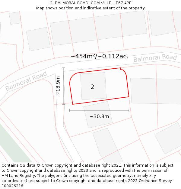 2, BALMORAL ROAD, COALVILLE, LE67 4PE: Plot and title map