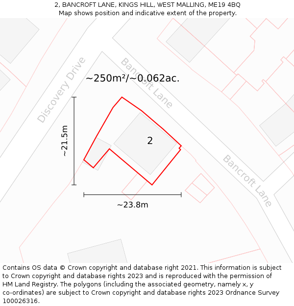 2, BANCROFT LANE, KINGS HILL, WEST MALLING, ME19 4BQ: Plot and title map