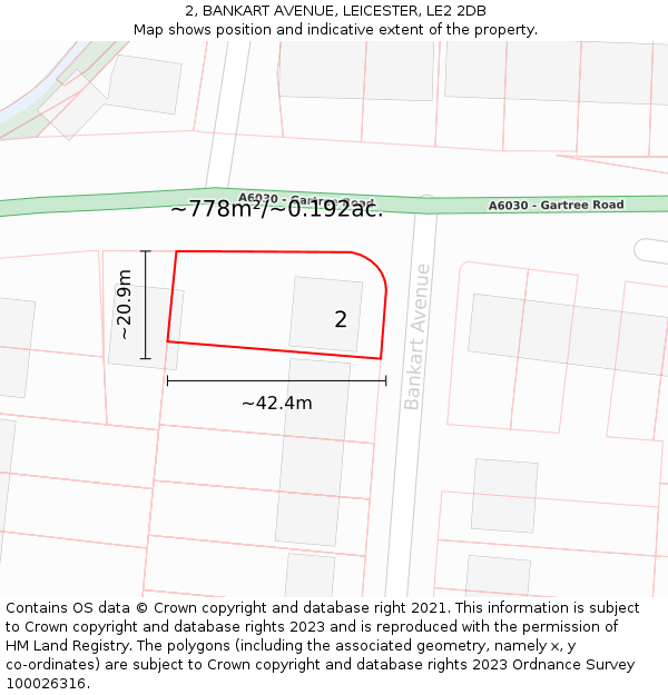 2, BANKART AVENUE, LEICESTER, LE2 2DB: Plot and title map