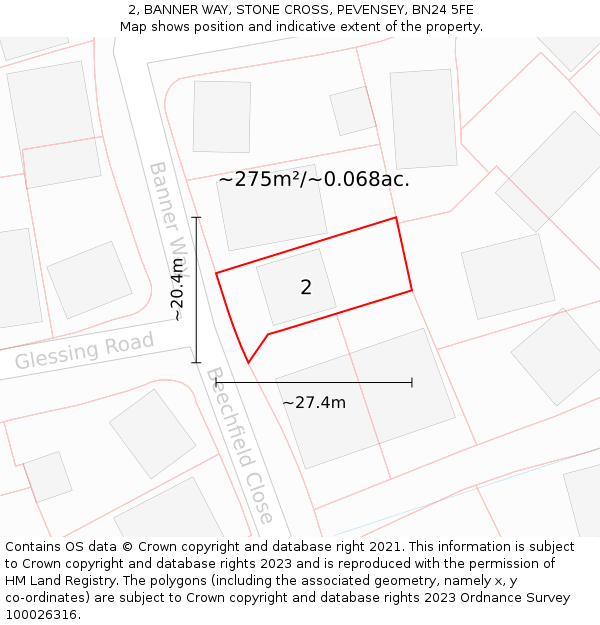 2, BANNER WAY, STONE CROSS, PEVENSEY, BN24 5FE: Plot and title map