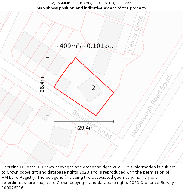 2, BANNISTER ROAD, LEICESTER, LE3 2XS: Plot and title map