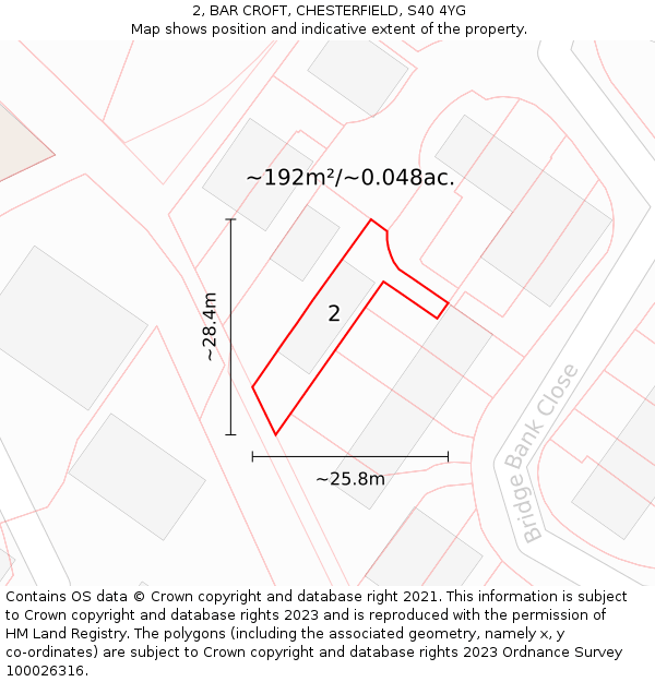 2, BAR CROFT, CHESTERFIELD, S40 4YG: Plot and title map