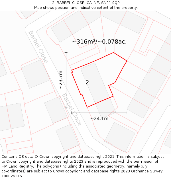 2, BARBEL CLOSE, CALNE, SN11 9QP: Plot and title map