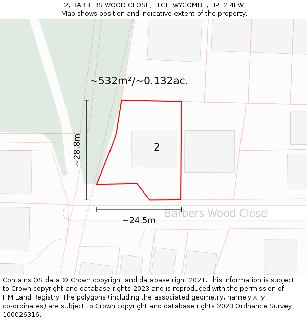 2, BARBERS WOOD CLOSE, HIGH WYCOMBE, HP12 4EW: Plot and title map