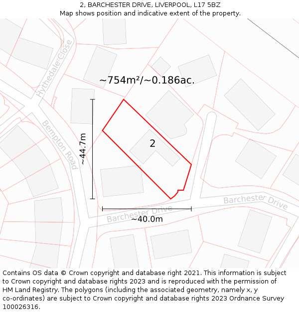 2, BARCHESTER DRIVE, LIVERPOOL, L17 5BZ: Plot and title map