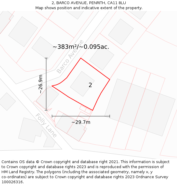 2, BARCO AVENUE, PENRITH, CA11 8LU: Plot and title map