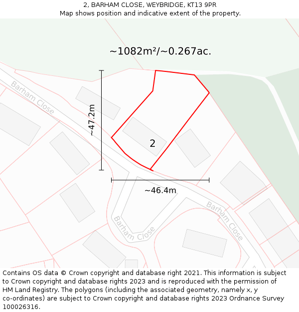 2, BARHAM CLOSE, WEYBRIDGE, KT13 9PR: Plot and title map