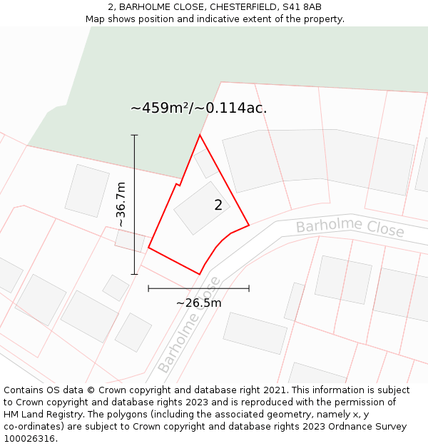 2, BARHOLME CLOSE, CHESTERFIELD, S41 8AB: Plot and title map