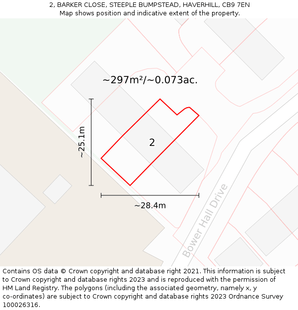 2, BARKER CLOSE, STEEPLE BUMPSTEAD, HAVERHILL, CB9 7EN: Plot and title map