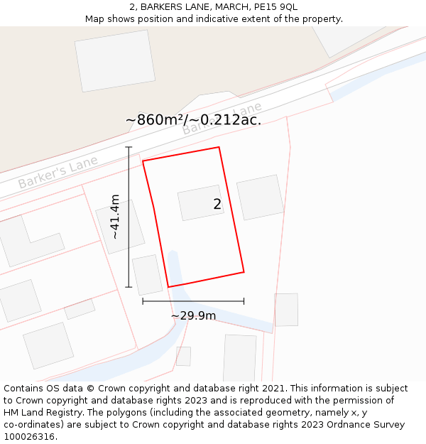 2, BARKERS LANE, MARCH, PE15 9QL: Plot and title map