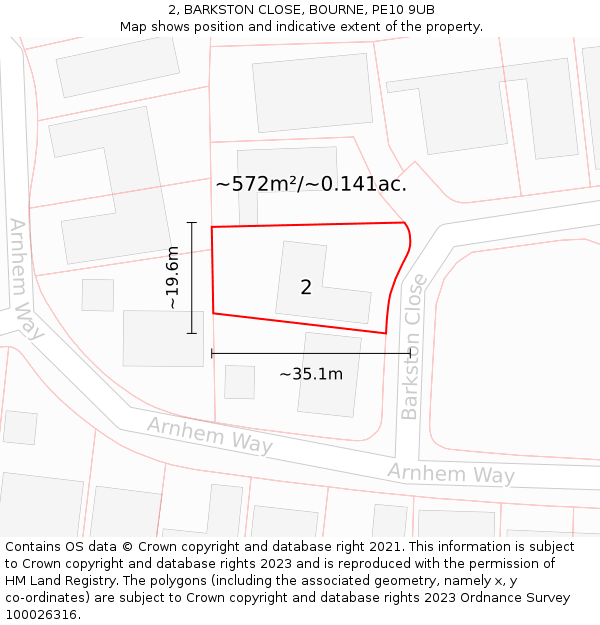 2, BARKSTON CLOSE, BOURNE, PE10 9UB: Plot and title map