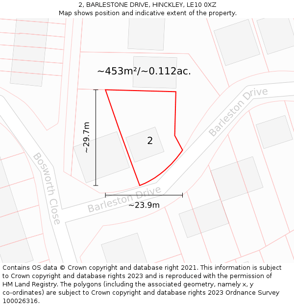 2, BARLESTONE DRIVE, HINCKLEY, LE10 0XZ: Plot and title map